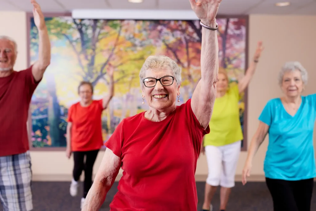 A group fitness class for seniors at Sedgebrook in Lincolnshire, IL.