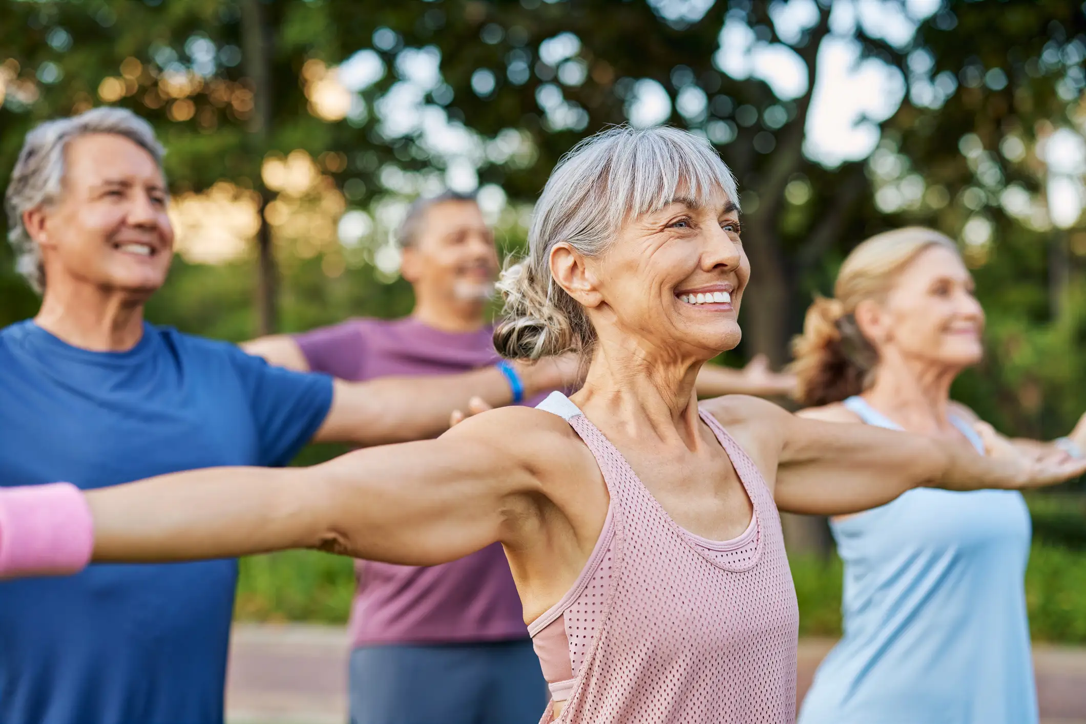 iStock-2217502770-JulyBlogFeaturedImage Seniors exercising outdoors at Sedgebrook